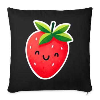 fraise mignonne souriante - Housse de coussin décorative 45 x 45 cm - noir - Devant