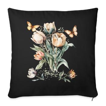 Vintage Tulip Bloom & Butterflies - Sofa pillowcase 17,3'' x 17,3'' (45 x 45 cm) - black - Front