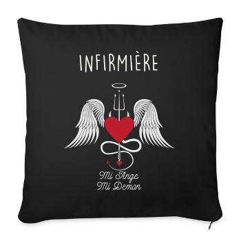 Infirmiere Mi Ange Mi Demon T-Shirt Cadeau Humour - Housse de coussin décorative 45 x 45 cm - noir - Devant