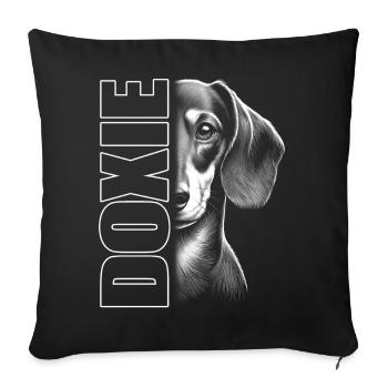 Dackel Porträt mit Schriftzug - Sofakissenbezug 45 x 45 cm - Schwarz - Vorne