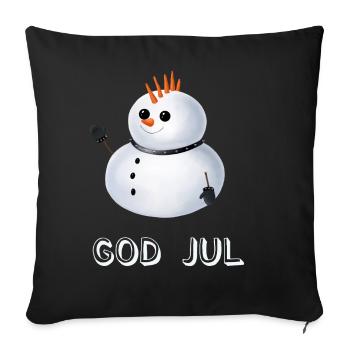 Gothic Schneemann God Jul - Schwedisch - Sofakissenbezug 45 x 45 cm - Schwarz - Vorne