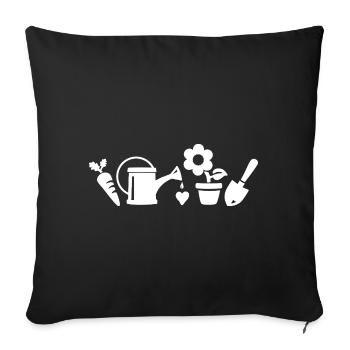 Garten Motive - Gießkanne, Schaufel, Blume, Möhre - Sofakissenbezug 45 x 45 cm - Schwarz - Vorne