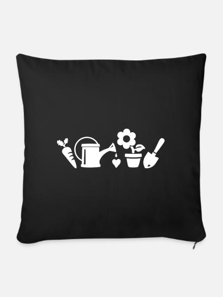 Garden Motifs - Watering Can, Shovel, Flower, Carrot - Sofa pillowcase 17,3'' x 17,3'' (45 x 45 cm) - black