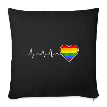 Regenbogen Herz LGBTQ Lesbisch Schwul Stolz - Sofakissenbezug 45 x 45 cm - Schwarz - Vorne