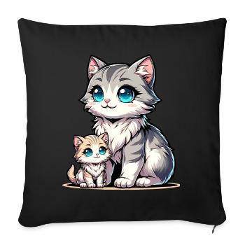 Mignon chats maman et bébé illustration pour - Housse de coussin décorative 45 x 45 cm - noir - Devant