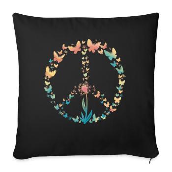 Peace Love Butterfly Pusteflower 70s retro - Sofa pillowcase 17,3'' x 17,3'' (45 x 45 cm) - black - Front