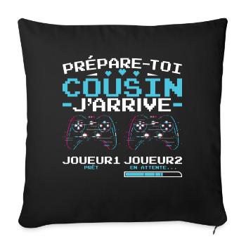 Bientôt Nouvelle Naissance futur Cousin Gamer - Housse de coussin décorative 45 x 45 cm - noir - Devant