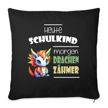 Einschulung Schulkind Drachen - Sofakissenbezug 45 x 45 cm - Schwarz - Vorne