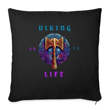 Hache viking avec inscription « Viking Life » (2023) - Housse de coussin décorative 45 x 45 cm - noir - Devant