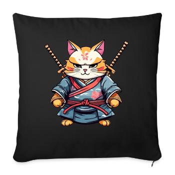 Samurai-Katze #28 - Sofakissenbezug 45 x 45 cm - Schwarz - Vorne