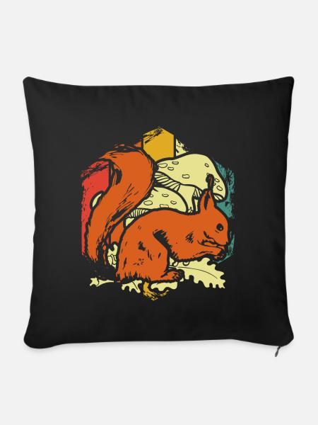Eichhörnchen Herbst Pilze - Sofakissenbezug 45 x 45 cm - Schwarz