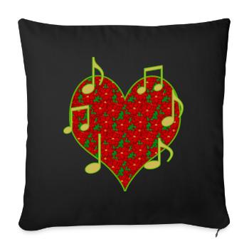 Melodiöses Herz aus weihnachtlichen roten Blumen - Sofakissenbezug 45 x 45 cm - Schwarz - Vorne