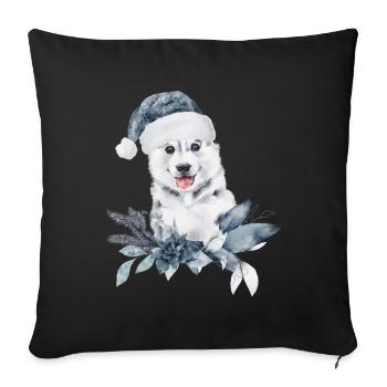 Huskybaby Portrait mit Santa Hat - Sofakissenbezug 45 x 45 cm - Schwarz - Vorne
