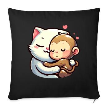 Câlin Chat Et Singe Amoureux - Housse de coussin décorative 45 x 45 cm - noir - Devant