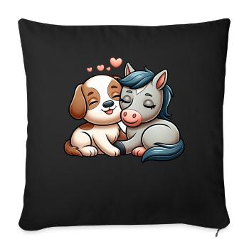Câlins Chien Et Cheval Amoureux - Housse de coussin décorative 45 x 45 cm - noir - Devant