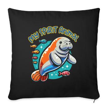 Manatee with lots of colorful fish - Sofa pillowcase 17,3'' x 17,3'' (45 x 45 cm) - black - Front