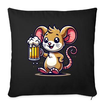 Cute Mouse Drinking Beer - Sofakissenbezug 45 x 45 cm - Schwarz - Vorne