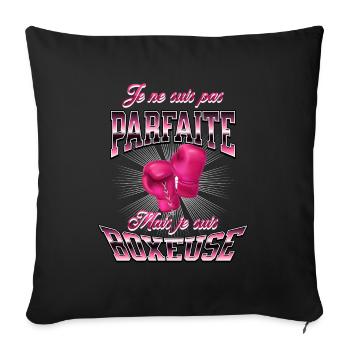 Cadeau original pour boxeuse, Boxe féminine, - Housse de coussin décorative 45 x 45 cm - noir - Devant
