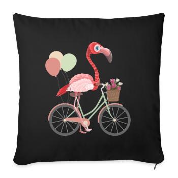 Flamingo on bike - Sofa pillowcase 17,3'' x 17,3'' (45 x 45 cm) - black - Front
