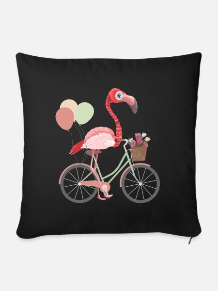 Flamingo auf Fahrrad - Sofakissenbezug 45 x 45 cm - Schwarz