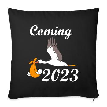 Bébé arrive en 2023, grossesse enceinte - Housse de coussin décorative 45 x 45 cm - noir - Devant