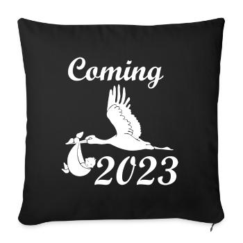 Bébé arrive en 2023, cigogne apporte 2023 bébé - Housse de coussin décorative 45 x 45 cm - noir - Devant