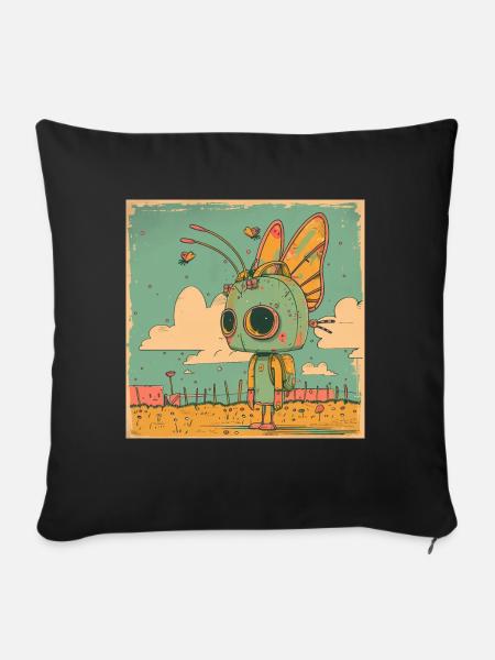Roboter Mädchen - Sofakissenbezug 45 x 45 cm - Schwarz