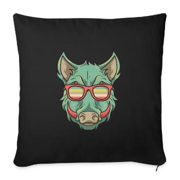 Chasse de sanglier - sanglier avec des lunettes - Housse de coussin décorative 45 x 45 cm - noir - Devant