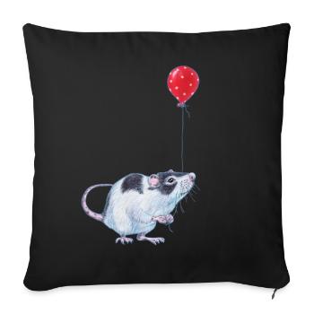 Ratte mit Ballon - Party - Geburtstag - Geschenk - Sofakissenbezug 45 x 45 cm - Schwarz - Vorne
