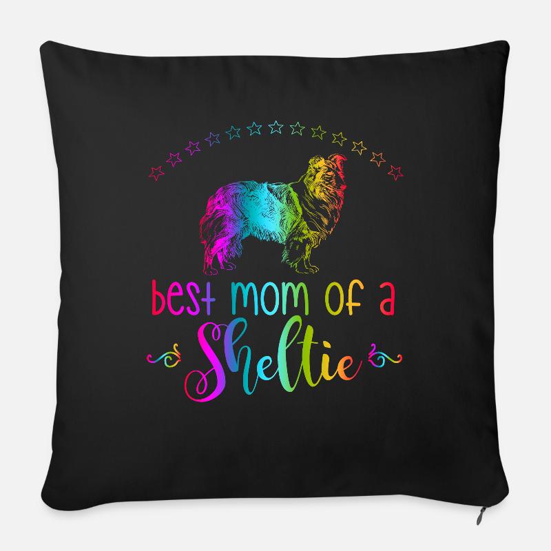 Fière mère de la race de chien mère Sheltie - Housse de coussin décorative 45 x 45 cm - noir