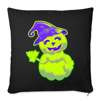 Mignonne Citrouille d'Halloween – Vert - Housse de coussin décorative 45 x 45 cm - noir - Devant