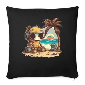 A small robot in a t-shirt relaxes on the beach - Sofa pillowcase 17,3'' x 17,3'' (45 x 45 cm) - black - Front