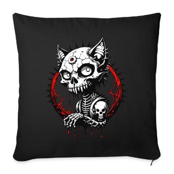 Crâne de chat gothique / / chat tête de mort / sang FS0043 - Housse de coussin décorative 45 x 45 cm - noir - Devant