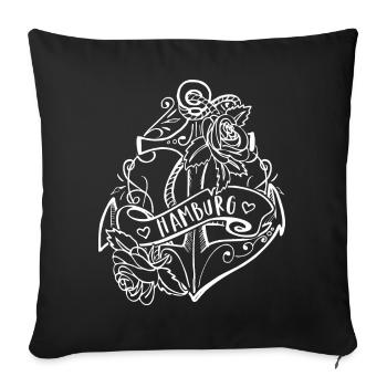 Hamburg - Anker Tattoo Stil für Hamburger Deerns - Sofakissenbezug 45 x 45 cm - Schwarz - Vorne