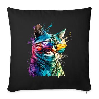Cat Sunglasses Cool Splash Colorful Colorful - Sofa pillowcase 17,3'' x 17,3'' (45 x 45 cm) - black - Front