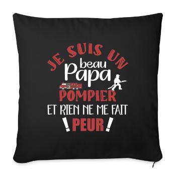 Je suis un beau papa pompier volontaire beau père - Housse de coussin décorative 45 x 45 cm - noir - Devant