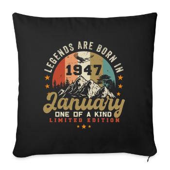 Janvier Vintage 1947 - 77e cadeau d’anniversaire - Housse de coussin décorative 45 x 45 cm - noir - Devant