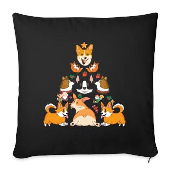 Cadeau d'amant de chien d'arbre de Noël drôle de corgi de Noël - Housse de coussin décorative 45 x 45 cm - noir - Devant
