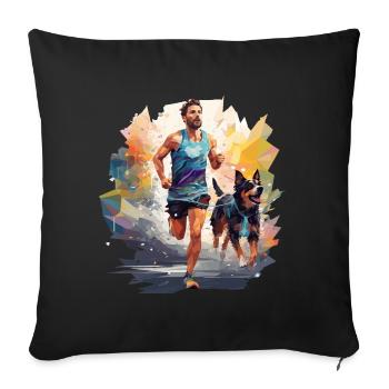 Cooles Canicross Läufer T-Shirt im Polygon Style - Sofakissenbezug 45 x 45 cm - Schwarz - Vorne