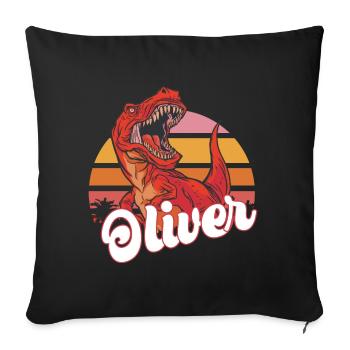 OLIVER - Beautiful boy name with T-REX Dino - Sofa pillowcase 17,3'' x 17,3'' (45 x 45 cm) - black - Front