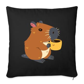 Capybara drinks coffee - Sofa pillowcase 17,3'' x 17,3'' (45 x 45 cm) - black - Front