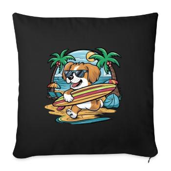 Niedlicher Lhasa Apso Cartoon im Urlaubsmotiv - Sofakissenbezug 45 x 45 cm - Schwarz - Vorne