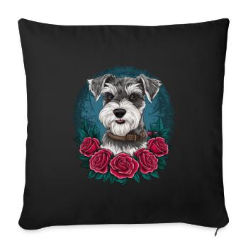 Miniature schnauzer in cartoon style with beautiful roses - Sofa pillowcase 17,3'' x 17,3'' (45 x 45 cm) - black - Front