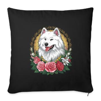 Spitz Samoyède doux aux roses et aux lys - Housse de coussin décorative 45 x 45 cm - noir - Devant