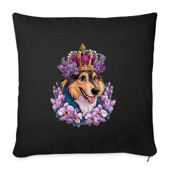 Norwegian Elkhound with Roses, Butterflies - Sofa pillowcase 17,3'' x 17,3'' (45 x 45 cm) - black - Front