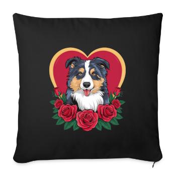 Cartoon Australian Shepherd Dog with Roses - Sofa pillowcase 17,3'' x 17,3'' (45 x 45 cm) - black - Front