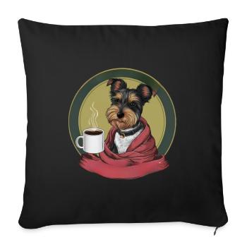 Dandie Dinmont Terrier with Blanket and Coffee Mug - Sofa pillowcase 17,3'' x 17,3'' (45 x 45 cm) - black - Front
