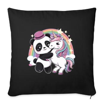 Mignon panda kawaii avec licorne - Housse de coussin décorative 45 x 45 cm - noir - Devant