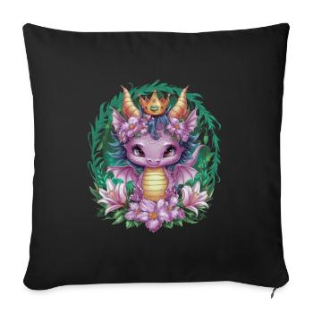 Dragon with crown and colorful flowers - Sofa pillowcase 17,3'' x 17,3'' (45 x 45 cm) - black - Front
