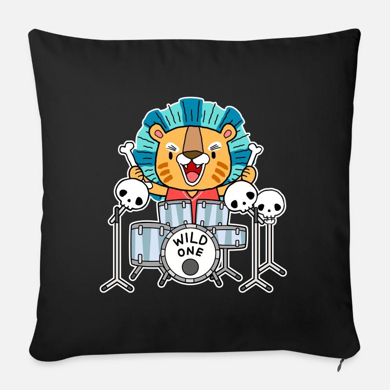 Lion à la batterie - Housse de coussin décorative 45 x 45 cm - noir
